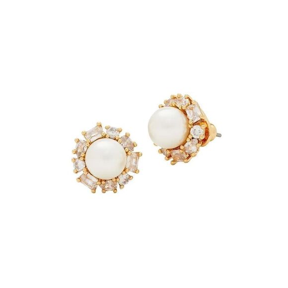 Kate Spade Candy Shop Glass Pearl, Cubic Zirconia & Goldtone Halo Stud Earrings - Picture 1 of 3